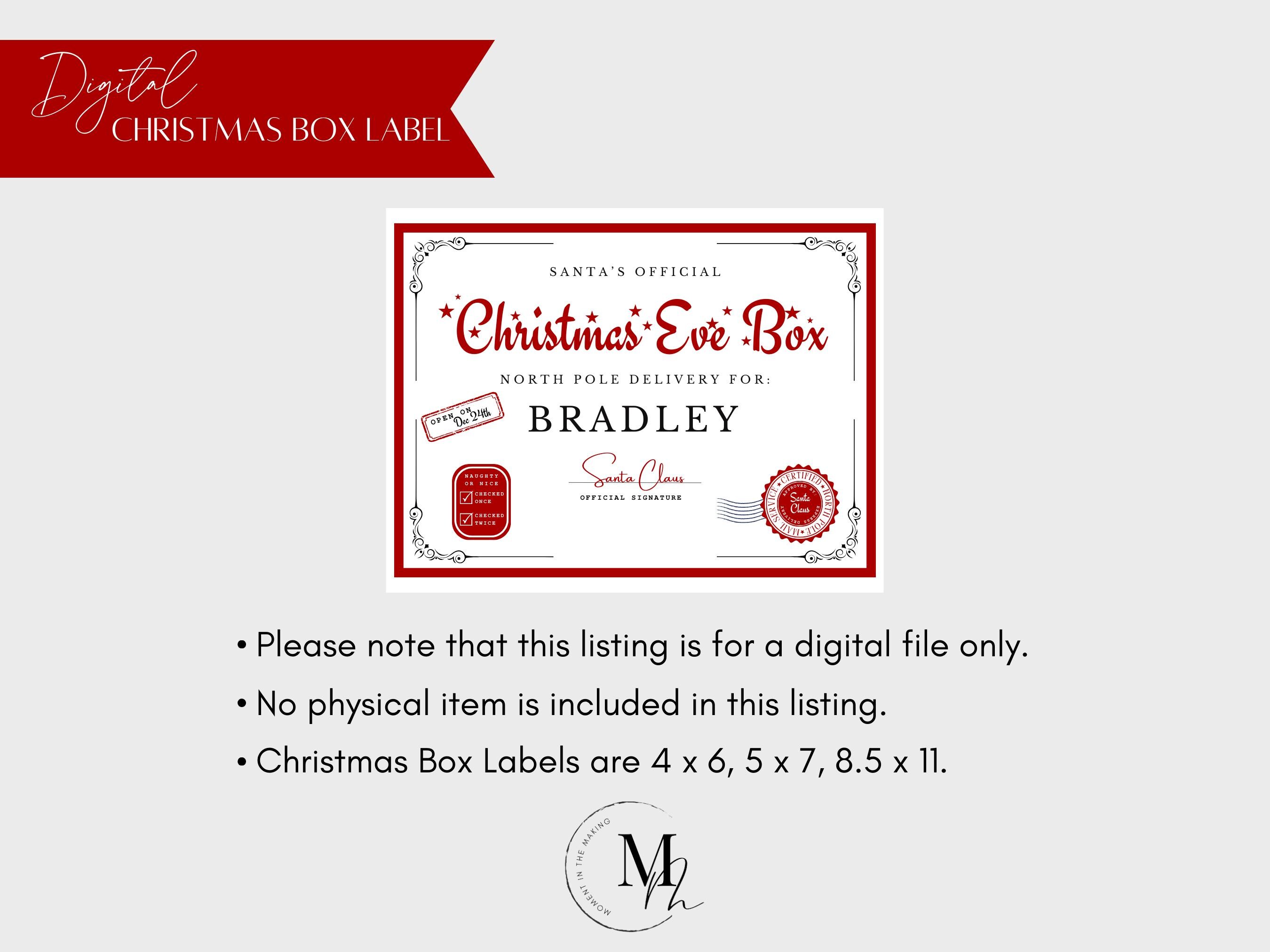 Christmas Eve Box Label From Santa, Holiday Printable, Holiday Box ...