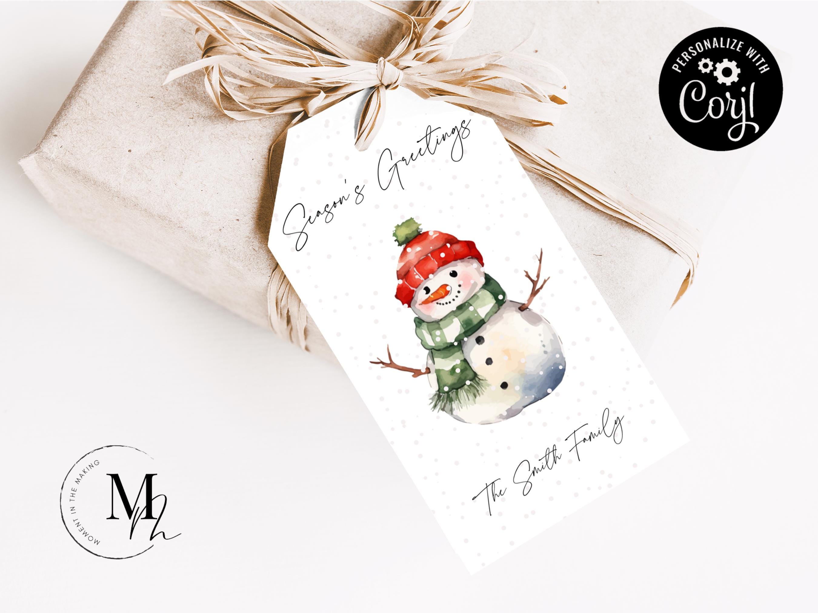 Snowman Christmas Gift Tag, Printable Holiday Favor Tag (digital ...