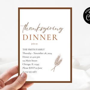 Thanksgiving Wheat Invitation: Printable, Personalized Template