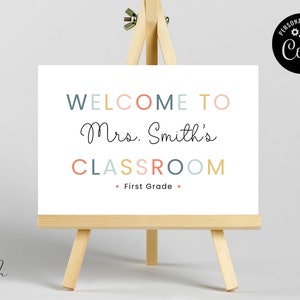 Welcome to the Classroom Sign Modern Pastel, Custom Teacher Name Sign, Classroom Decor, Instant Download, Classroom Wall Decor