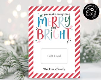 Merry and Bright Christmas Gift Card Holder, Printable Holiday Template (Corjl)