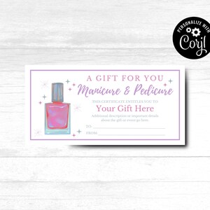 Chèque-cadeau manucure pédicure pour ados, chèque-cadeau imprimable, cadeau journée spa, téléchargement immédiat, certificat imprimable Mani Pedi