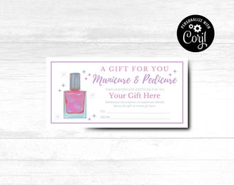 Teen Manicure Pedicure Gift Certificate, Printable Gift Certificate, Spa Day Gift, Instant Download, Mani Pedi Printable Certificate
