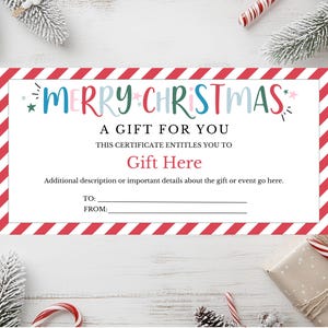 Christmas Stripe Gift Certificate, Holiday Printable Gift Certificate, Holiday Gift Certificate, Instant Download, Christmas Printable