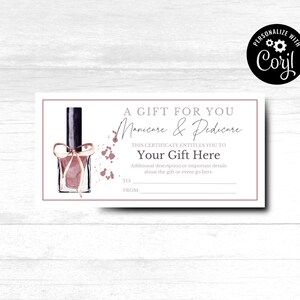 Chèque-cadeau manucure pédicure, chèque-cadeau imprimable, cadeau d'une journée au spa, téléchargement immédiat, chèque-cadeau imprimable Mani Pedi, carte-cadeau