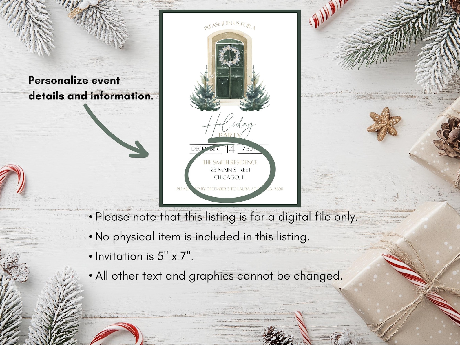 Holiday Front Door Party Invitation: Printable Christmas Invite (5x7 ...