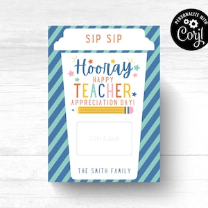 Teacher Appreciation Sip Sip Hooray Gift Card Holder, Gift Card Holder, Coffee Gift Card, Teacher Gift Card, Teacher Staff Appreciation Week