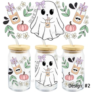 16oz Halloween Glass Cup with Lid and Straw, Cute Halloween Ghost Glass Cup, Halloween Iced Coffee Glass Cup, Ghost Halloween, Spooky Season