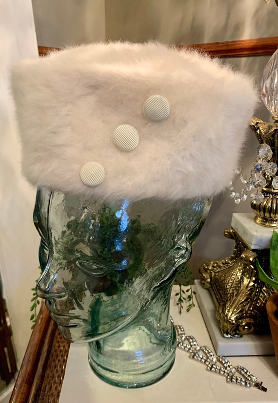 NWT Vintage Kangol Off-White Angora Pillbox Hat Ea