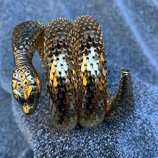 Vintage Whiting and Davis Snake Serpent 3 Coil Bracelet Gold Tone