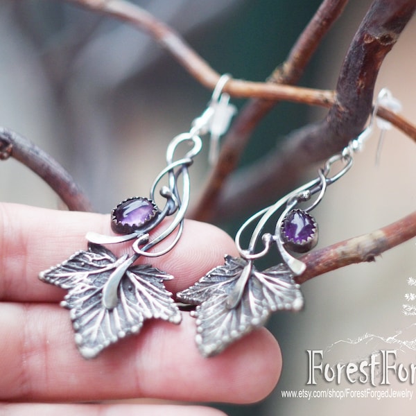 Leaf art earrings Dangle long handcraft earrings Handmade jewelry Art nouveau earrings Elven jewelry ear wire 925 silver