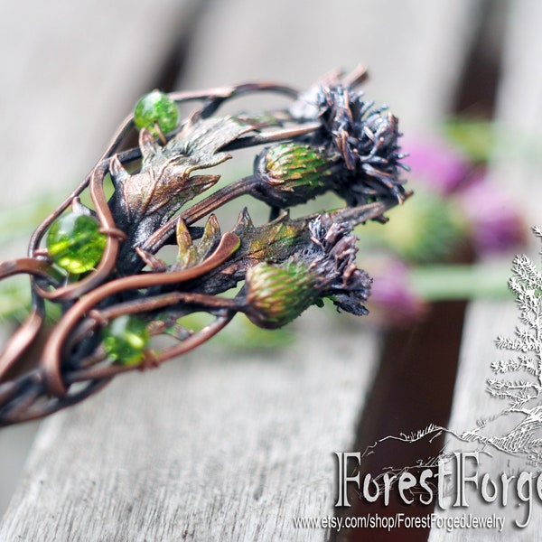 Copper thistle hairfork Copper hairpin Scottish thistle comb