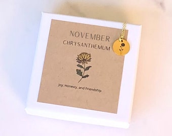 November Personalized Birthday Gift, Birth Month Flower Necklace, Birth Flower Jewelry, Self Care Gift Box, Thoughtful Gift for Her