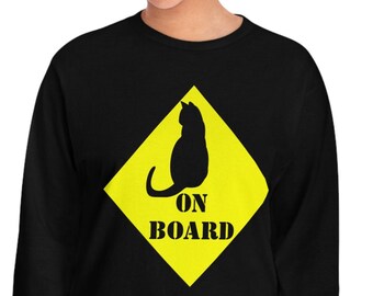 Cat On Board Long Sleeve T-Shirt, Fun Shirt, Graphic Design Shirt, Great Gift