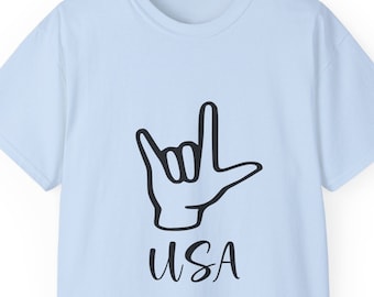 ASL I Love You USA T Shirt, American Sign Language T Shirt, Inspirational ASL Tee Shirt, Humorous Graphic Tee, Great Gift