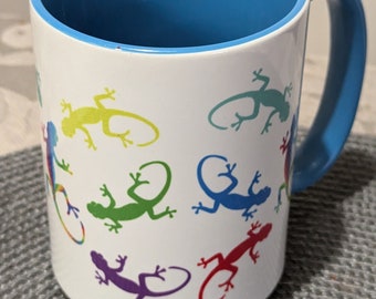 Inclusion PRIDE Gecko Two-Tone Coffee Mug, Blended Society Coffee Cup, Inspirational Gecko Coffee Mug, 15oz, Great Gift
