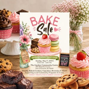 Editable Bake Sale Flyer, Fundraiser Flyer, School Charity Bake Sale Poster, Church Bake Sale Flyer, PTA PTO Fundraiser (Digital Download)