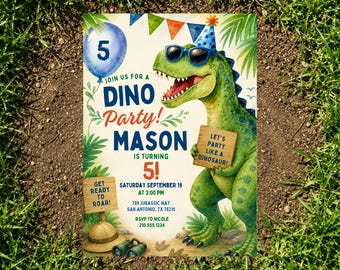 Invitación de cumpleaños de dinosaurios editable, invitación para fiesta de dinosaurios, invitación de cumpleaños jurásica, fiesta de cumpleaños de T-Rex (descarga digital)