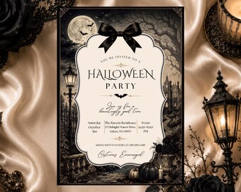 Editable Elegant Halloween Party Invitation, Gothic Halloween Invite, Haunted Manor Party, Spooky Soiree Invite (Digital Download)