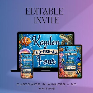 Editable Ocean Birthday Invitation, O Fish Ally Four Invite, Under the Sea Birthday Party Invitation, Aquarium Birthday (Digital Download) image 5