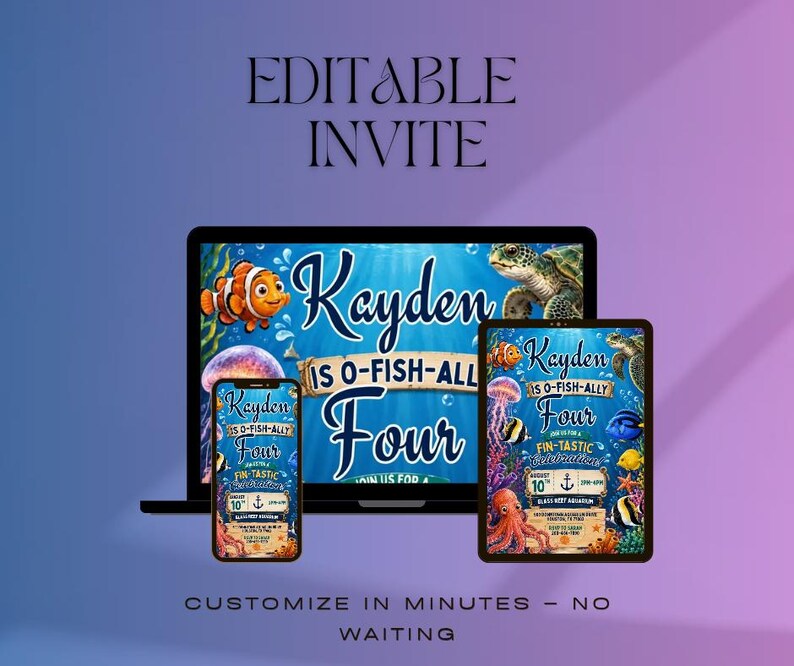 Editable Ocean Birthday Invitation, O Fish Ally Four Invite, Under the Sea Birthday Party Invitation, Aquarium Birthday (Digital Download) image 5