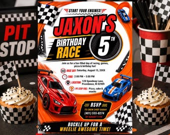 Invitación de cumpleaños editable con temática de coches de carreras, invitación de cumpleaños para carreras, invitación para fiesta en pista de carreras, invitación de cumpleaños para niño (descarga digital)