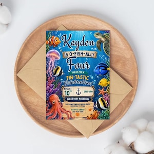 Editable Ocean Birthday Invitation, O Fish Ally Four Invite, Under the Sea Birthday Party Invitation, Aquarium Birthday (Digital Download) image 2