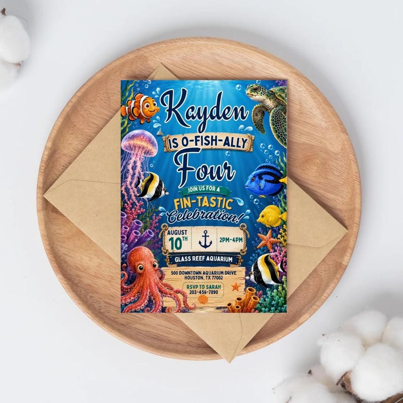 Editable Ocean Birthday Invitation, O Fish Ally Four Invite, Under the Sea Birthday Party Invitation, Aquarium Birthday (Digital Download) image 2