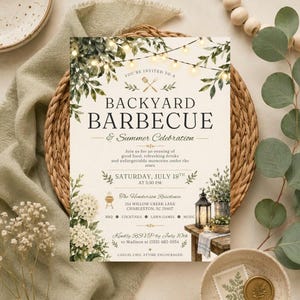 Editable Elegant Backyard Barbecue Invitation, Summer BBQ Party Invite, Outdoor Cookout Celebration, Garden Party (Digital Download)