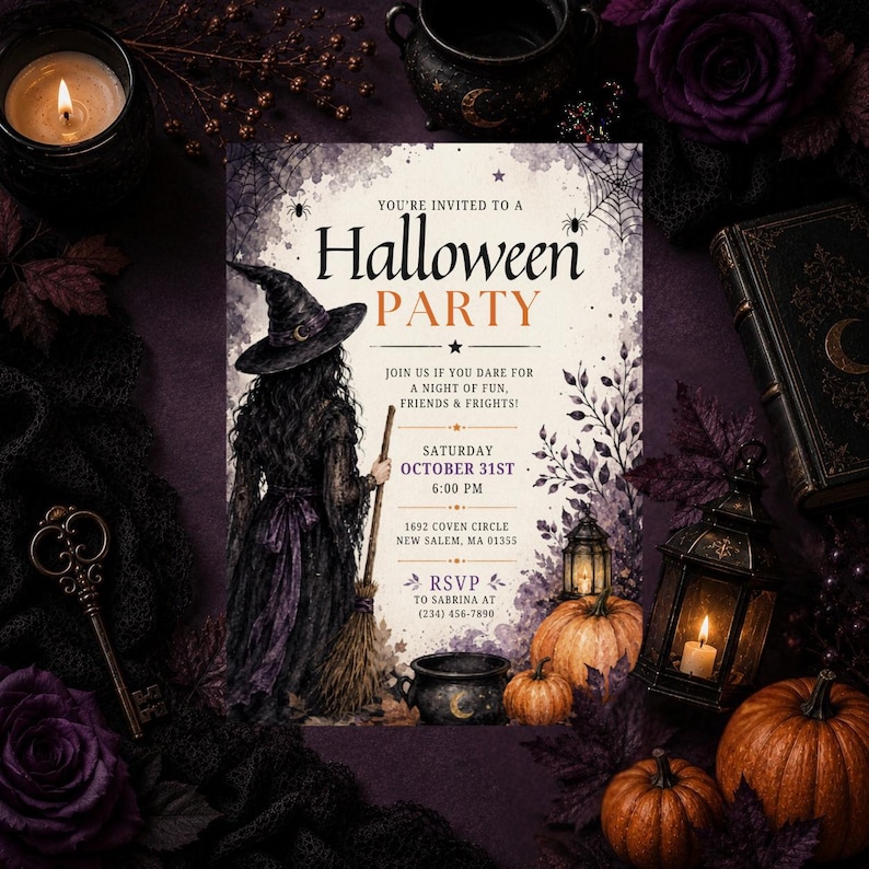 Editable Halloween Party Invitation, Witch Birthday Digital Download ...