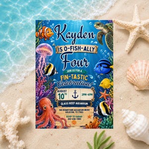 Editable Ocean Birthday Invitation, O Fish Ally Four Invite, Under the Sea Birthday Party Invitation, Aquarium Birthday (Digital Download) image 4
