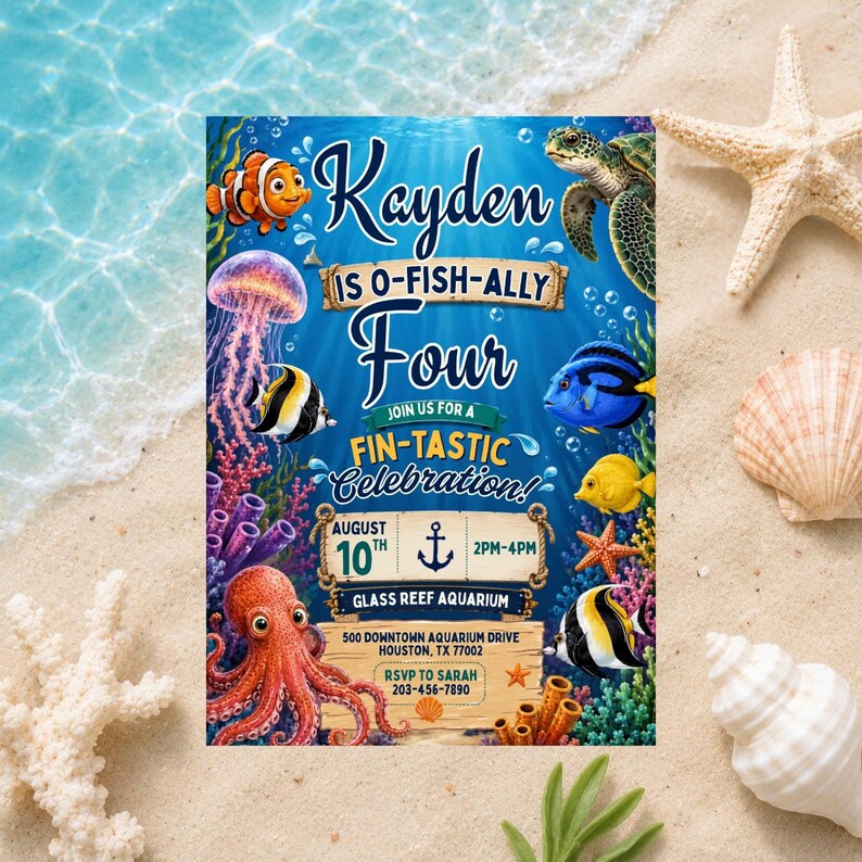 Editable Ocean Birthday Invitation, O Fish Ally Four Invite, Under the Sea Birthday Party Invitation, Aquarium Birthday (Digital Download) image 4