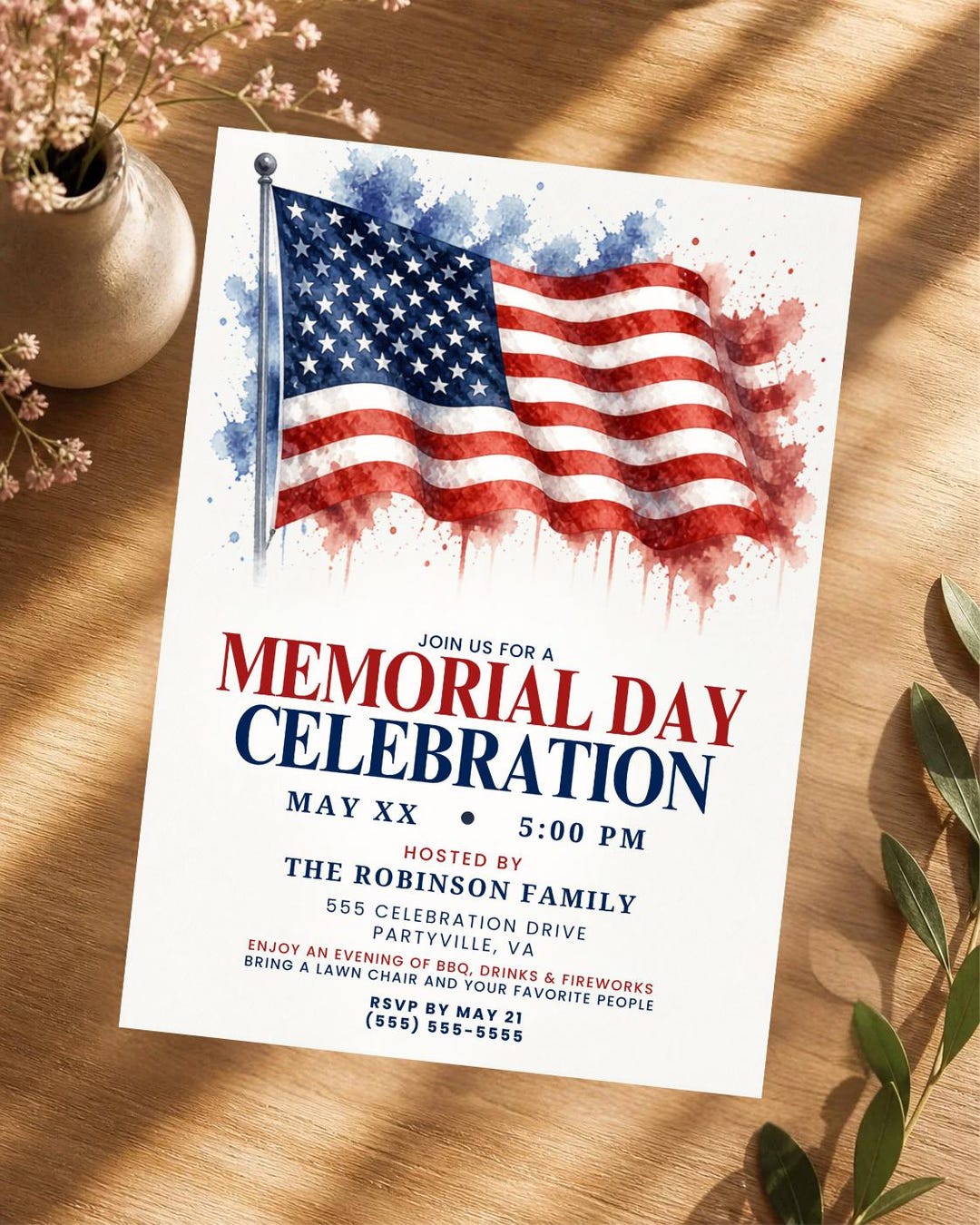 Memorial Day Cookout Invitation, Patriotic BBQ Party Invite ...