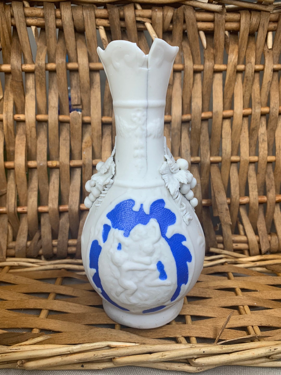 Vintage Blue and White Antique Vase Etsy