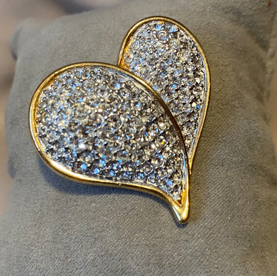 Vintage Swarovski Pave Crystal Heart Brooch Swan … - image 5