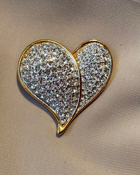 Vintage Swarovski Pave Crystal Heart Brooch Swan … - image 2