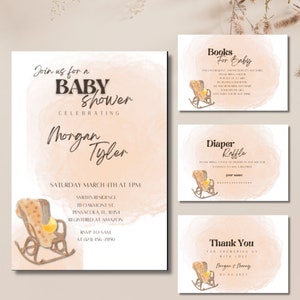 Inviti Boho Pink Baby Shower, lotteria di pannolini, libri, biglietti di ringraziamento modello di download digitale, modifica testo su Canva