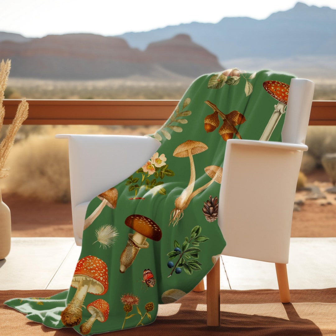 Fern Green Mushroom Velveteen Plush Blanket Vintage Mushroom Etsy