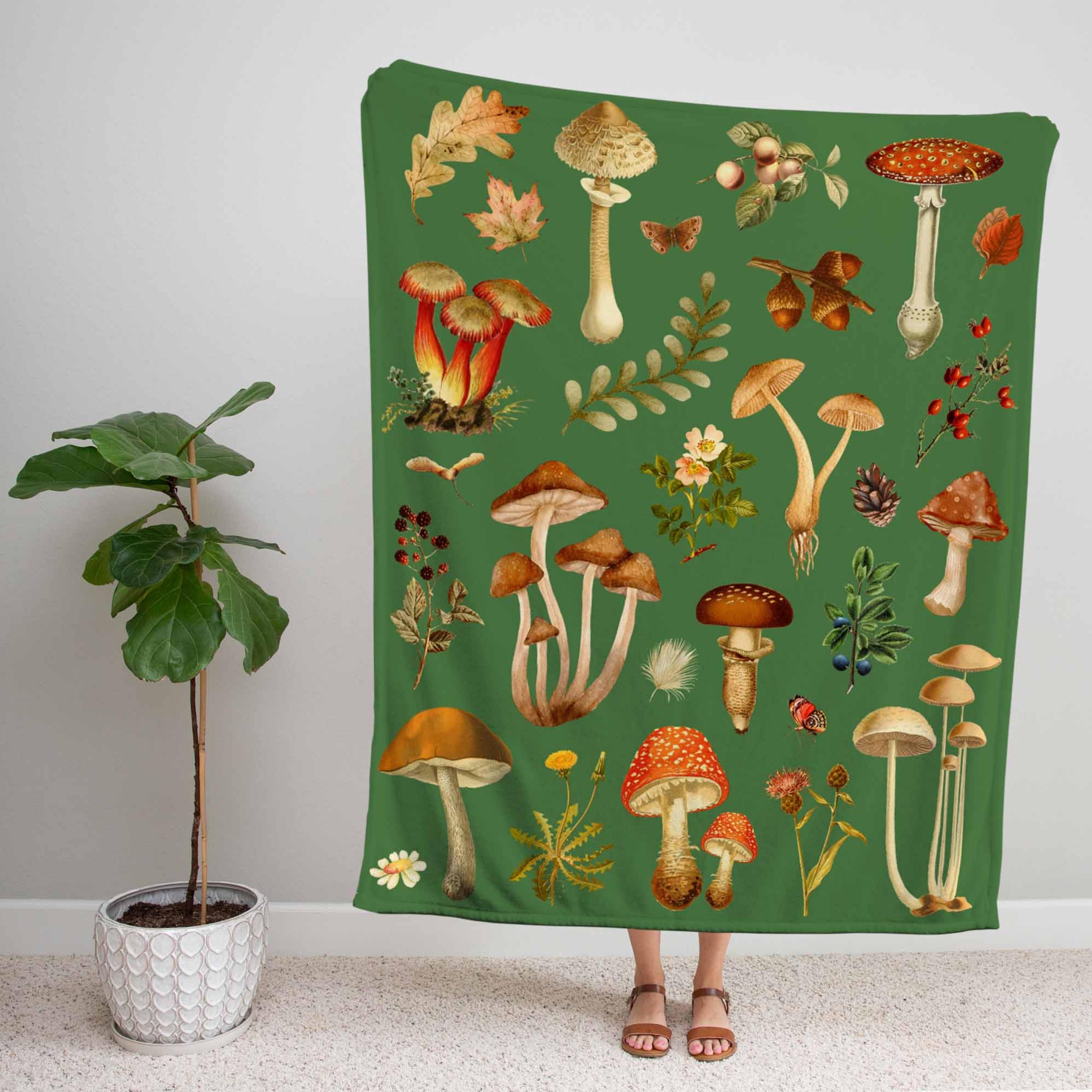 Fern Green Mushroom Velveteen Plush Blanket Vintage Mushroom Etsy