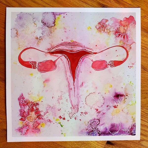 Uterus Bloom | Giclée Art Print | 6x6 inch or 8x8 inch Square | Watercolor Print | Archival Quality Print | Women’s Rights Art |