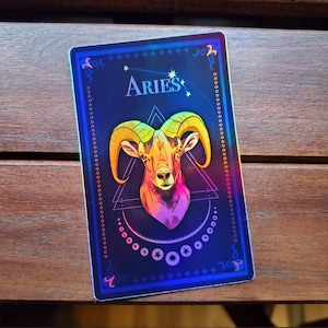 Aries Zodiac Sticker: Holographic Tarot Card Theme (4 inch)