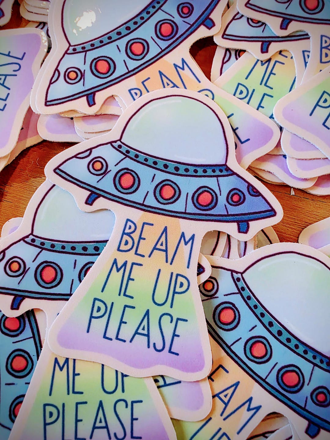 Open Me Up Sticker UFO 'beam Me Up' Sticker - Weatherproof Vinyl Decal - Etsy