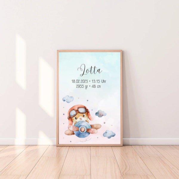 Birth Chart "Baby Animal" Airplane | Dates of Birth Poster | Birth Poster | Birth Announcement | birth image | personalized gift birth
