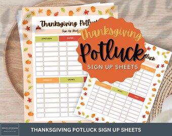 Thanksgiving Printable Potluck Sign-up Sheet 8.5x11 Fillable PDF Office ...