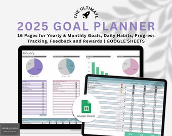 2025 Goal Planner Google Sheets | Yearly and Monthly Goals Tracker | Habit Tracker | Progress Tracking | Feedback and Rewards