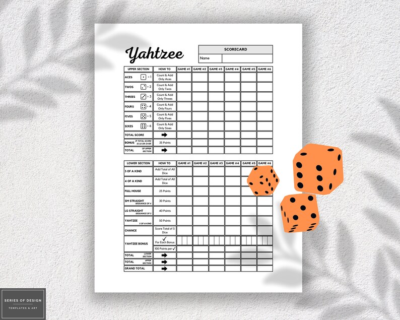 Yahtzee Score Sheets - Printable Yahtzee Score Cards - Yardzee Pad - Etsy