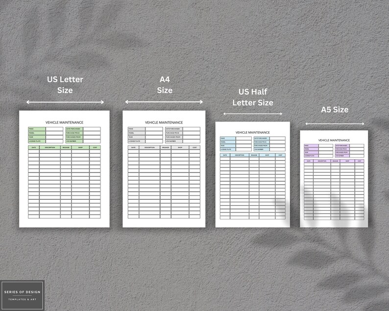 Printable Vehicle Maintenance Log Book – Service Tracker (US Letter, A4 ...