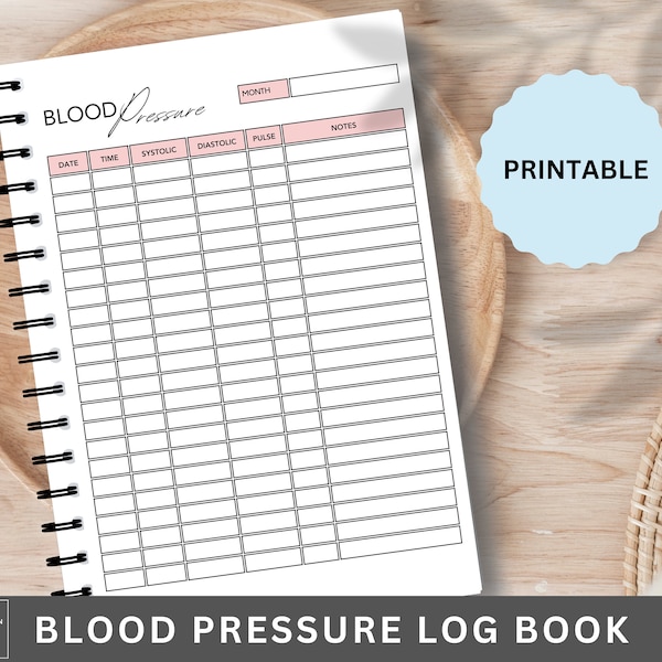 Blutdruck Logbuch Blatt - Druckbare Blutdruck Tracker - Hypotonie Tracking Chart - Herzfrequenz