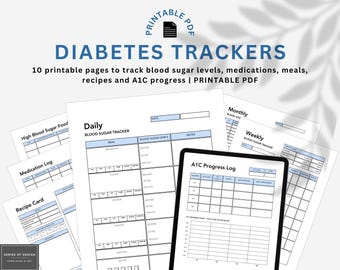 Diabetes Tracker Printable Bundle | Daily Weekly Monthly Blood Sugar Log, Medication Log, A1C Tracker | US Letter PDF