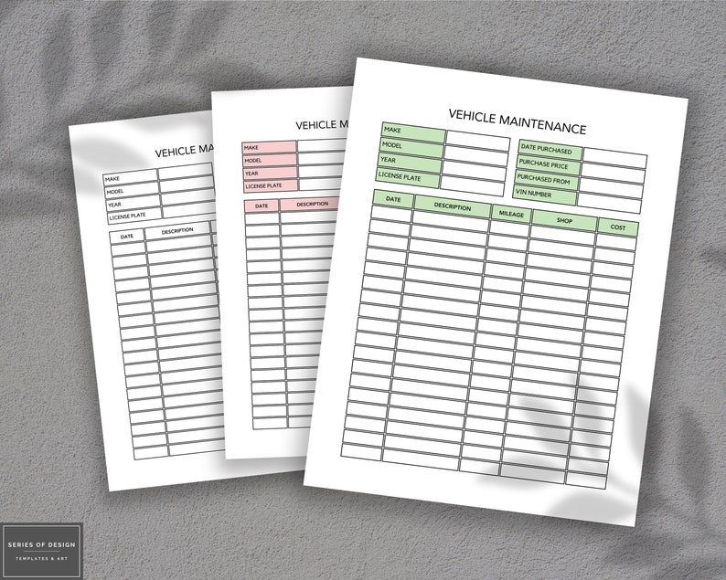 Printable Vehicle Maintenance Log Book – Service Tracker (US Letter, A4 ...